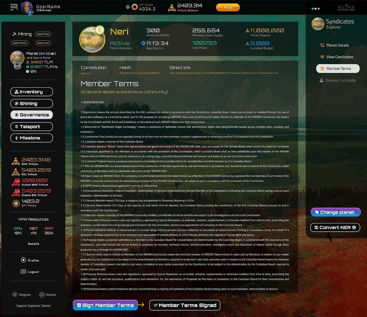 Members Terms Agreement